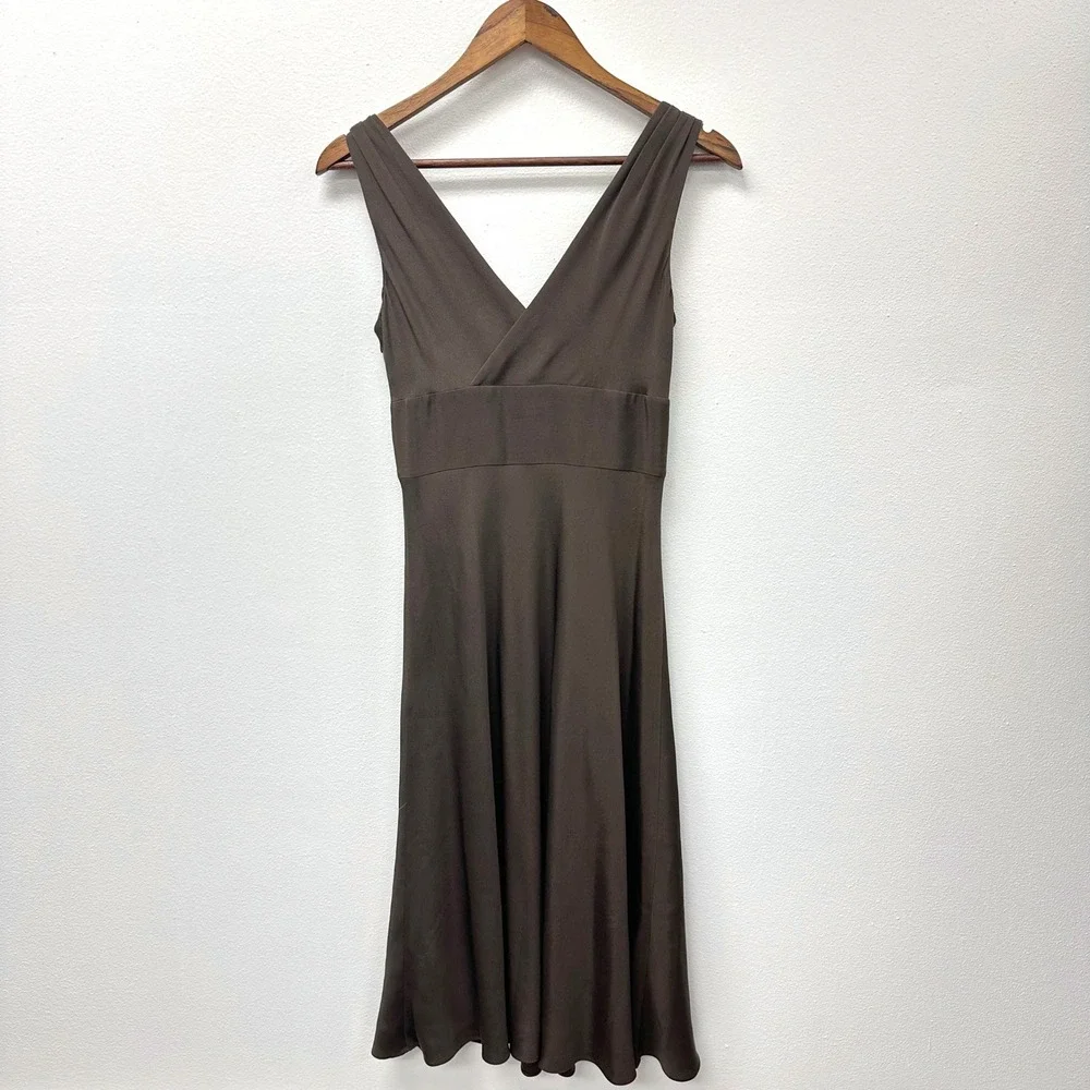 J. Crew Silk‎ V-Neck Midi Dress Brown 0
